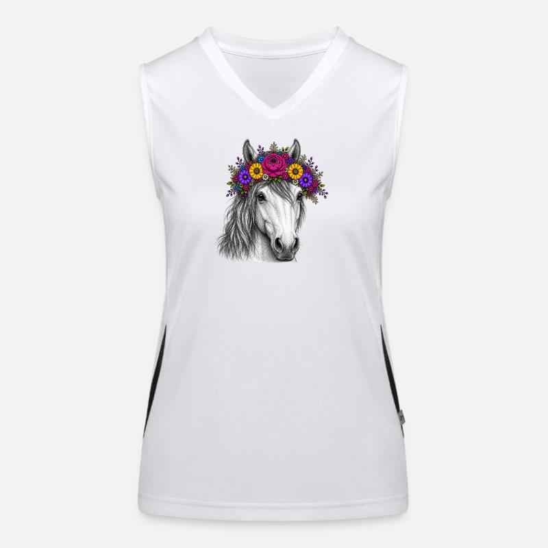 Pferd mit Blumenkranz Funktionelles Kontrast-Tank Top für Frauen