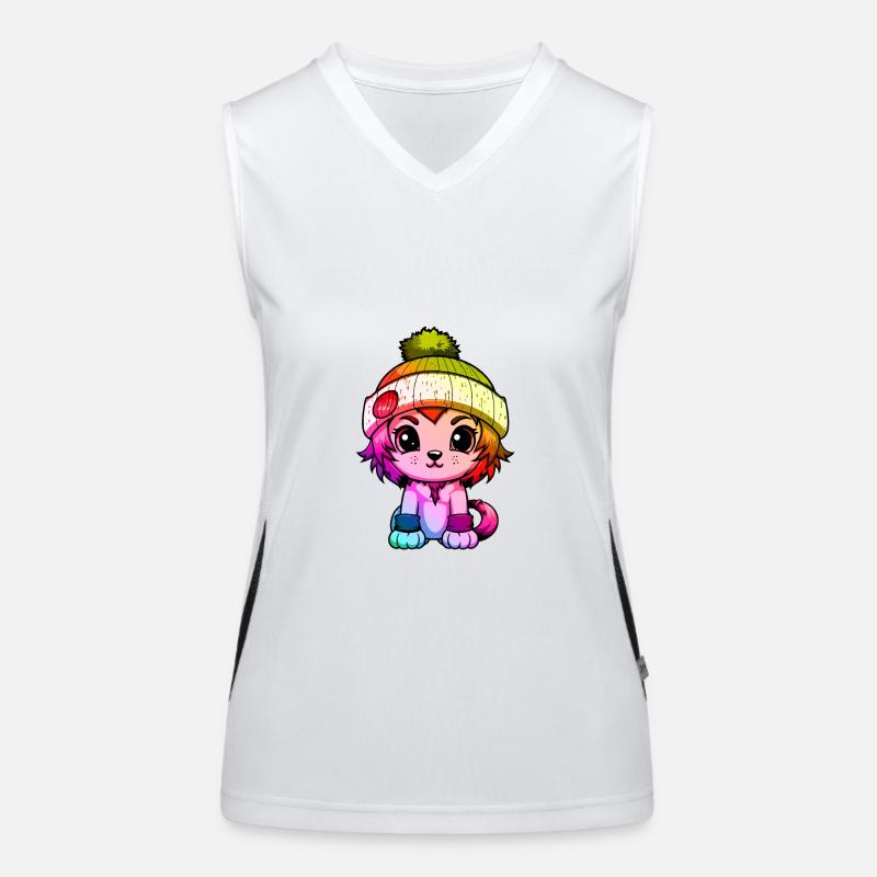 Löwe Winter Tier Bunt Comic Funktionelles Kontrast-Tank Top für Frauen