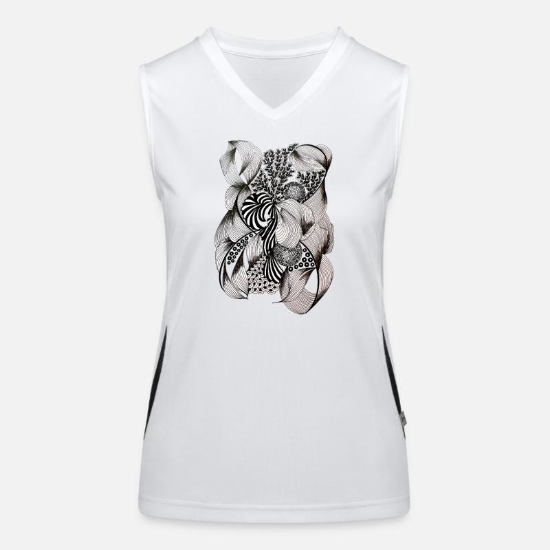 Schwarzweiß Blütenwirbel Funktionelles Kontrast-Tank Top für Frauen