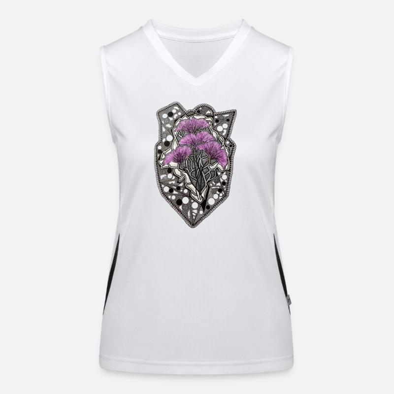Lila Blüten Mandala Spitzenrahmen Funktionelles Kontrast-Tank Top für Frauen