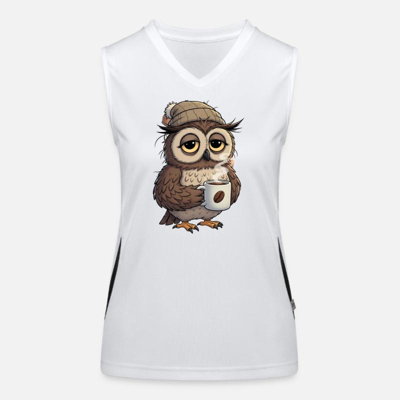 Verschlafene Eule Mit Kaffeetasse Cartoon Funktionelles Kontrast-Tank Top für Frauen