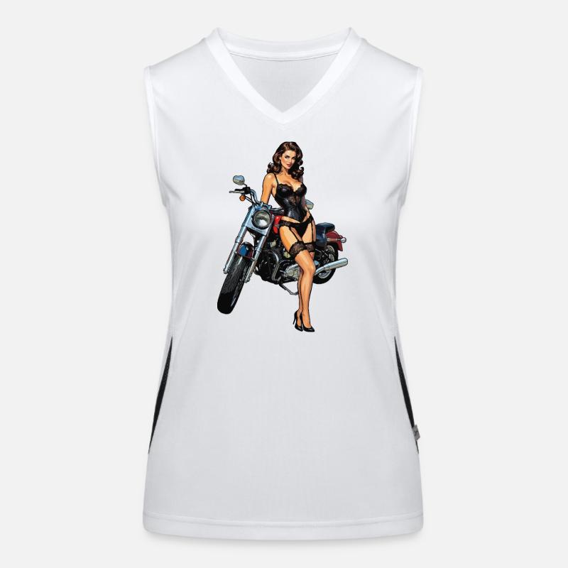 Fille du Pin Up avec Moto Débardeur respirant contrasté Femme