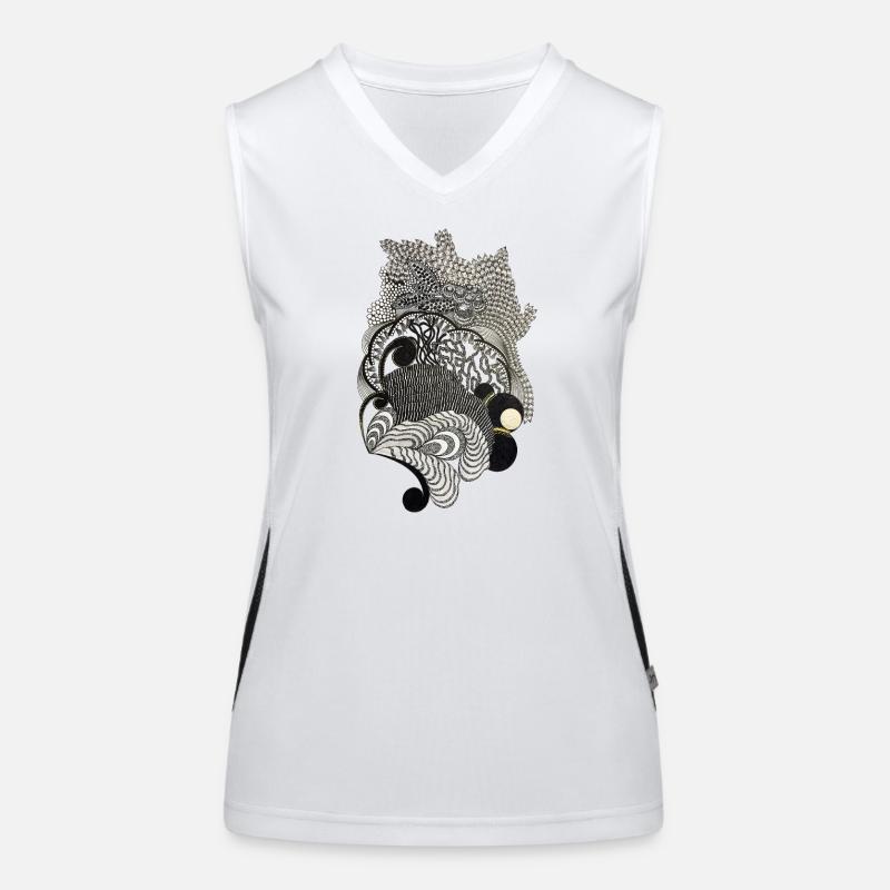 Black and White Decorative Waves Pattern Women's Functional Contrast Tank Top