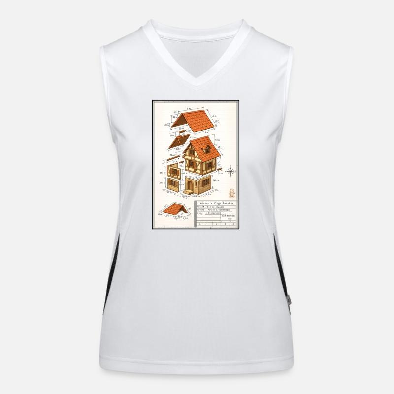 Alsatian half-timbered house architect's plan Women's Functional Contrast Tank Top