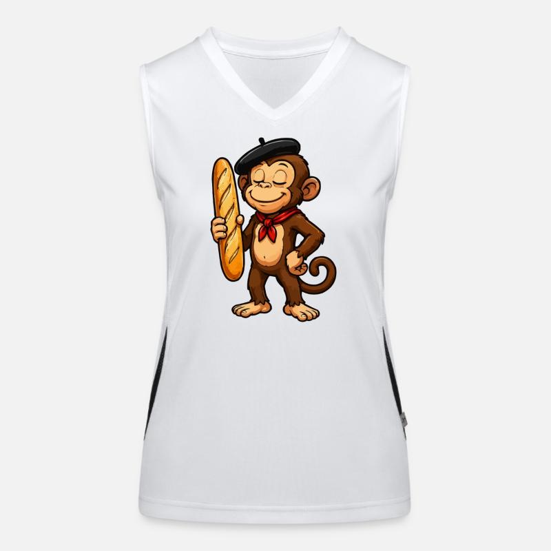 Baguette monkey with beret Women's Functional Contrast Tank Top