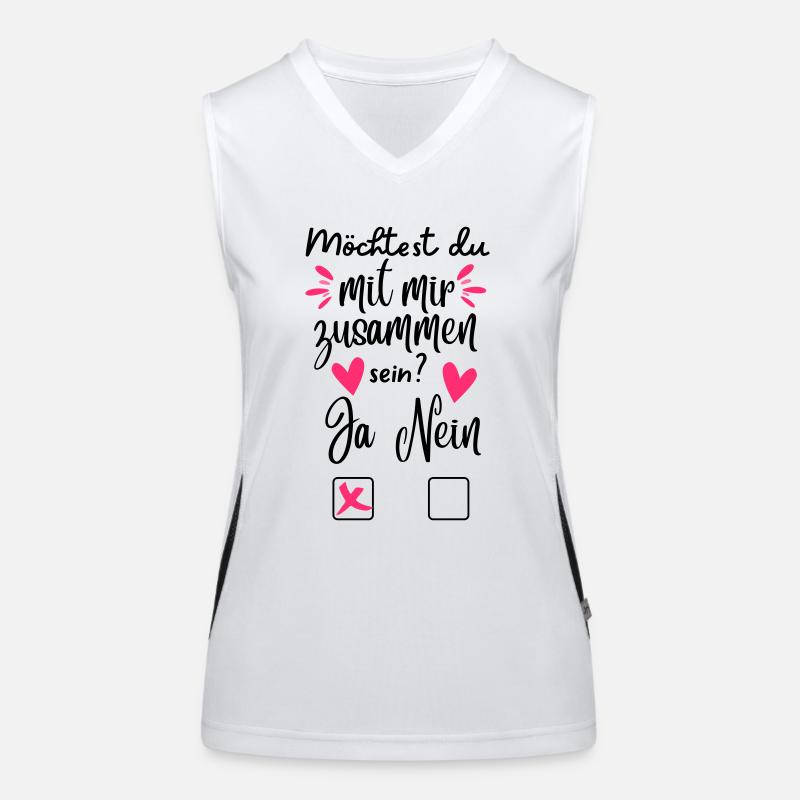 "Möchtest du mit mir zusammen sein?" Design Funktionelles Kontrast-Tank Top für Frauen
