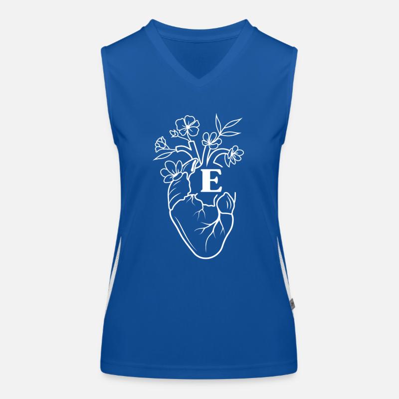 Buchstabe e Herz weiße florale Anatomie Funktionelles Kontrast-Tank Top für Frauen