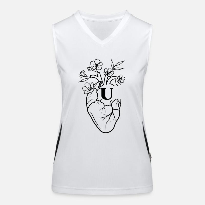 Buchstabe u Herz schwarze florale Anatomie Funktionelles Kontrast-Tank Top für Frauen