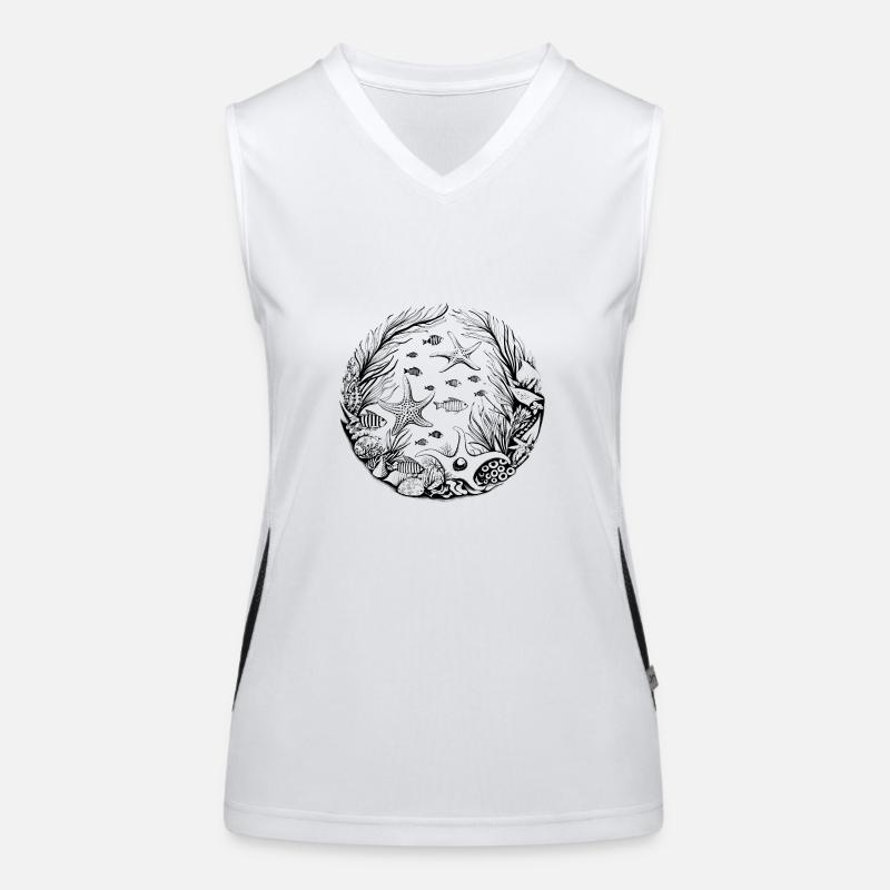Sea pattern black Women's Functional Contrast Tank Top