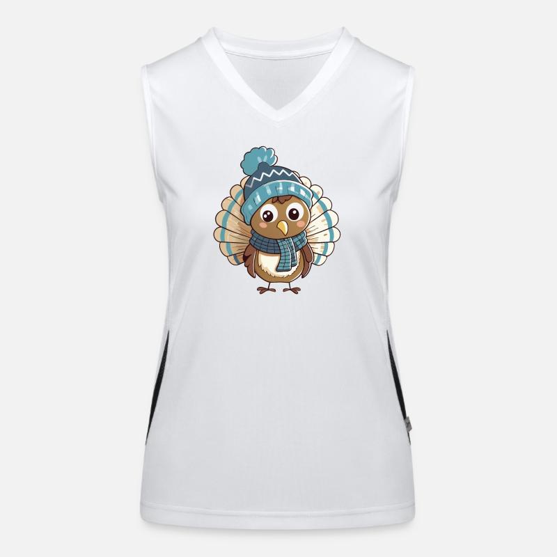 Dinde mignonne avec écharpe et chapeau à pompon. Débardeur respirant contrasté Femme