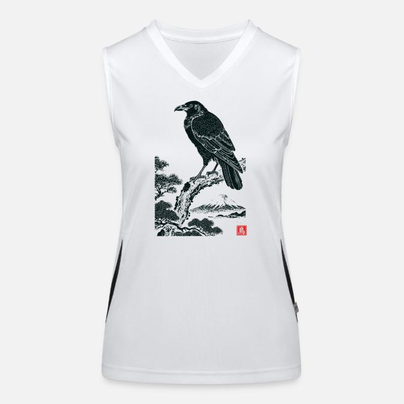 Japanese Raven, Mount Fuji, Ukiyo-e Vintage Style Women's Functional Contrast Tank Top
