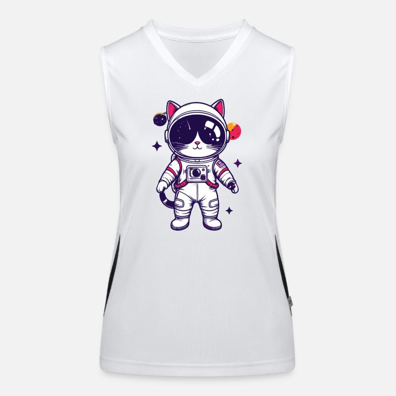 Motif du chat de l’espace en costume d’astronaute Débardeur respirant contrasté Femme