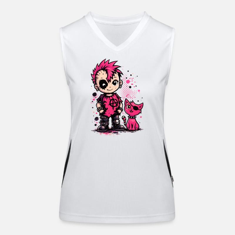 Punk Kid mit pinker Katze Funktionelles Kontrast-Tank Top für Frauen