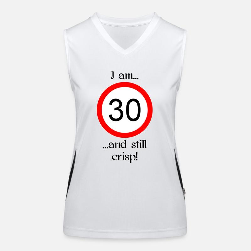 30 years and crisp script black Funktionelles Kontrast-Tank Top für Frauen