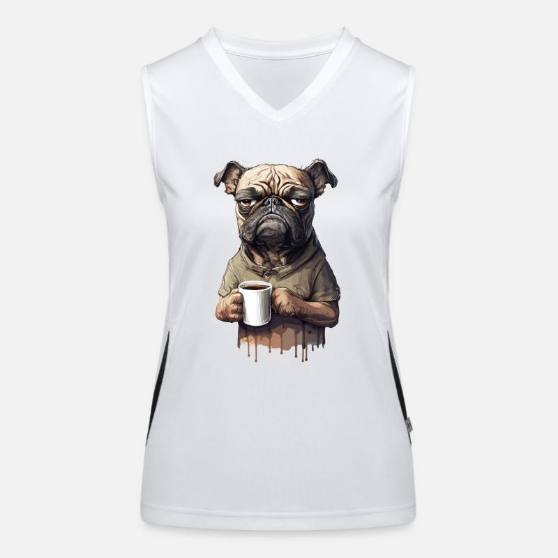 Grumpy dog pug moody coffee sarcasm Women's Functional Contrast Tank Top