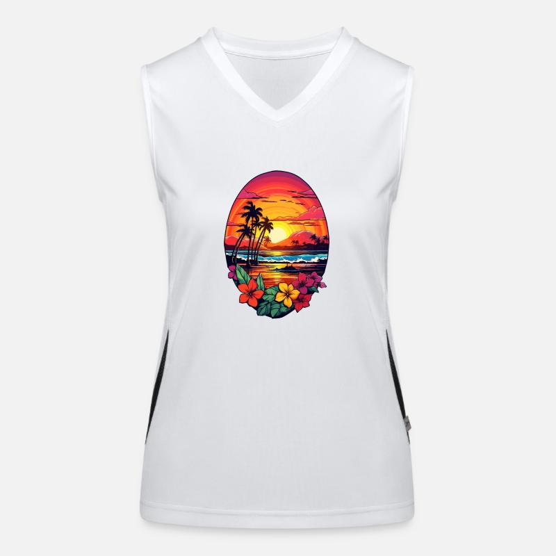palmiers hawaï surf océan planche de surf design Débardeur respirant contrasté Femme