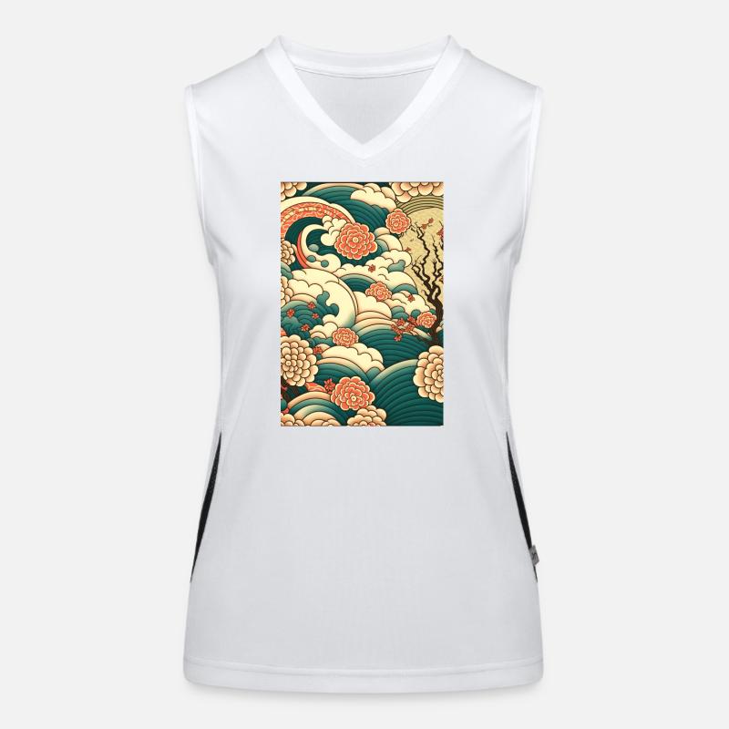 Wave Roses Ukiyo Clouds Pattern Women's Functional Contrast Tank Top