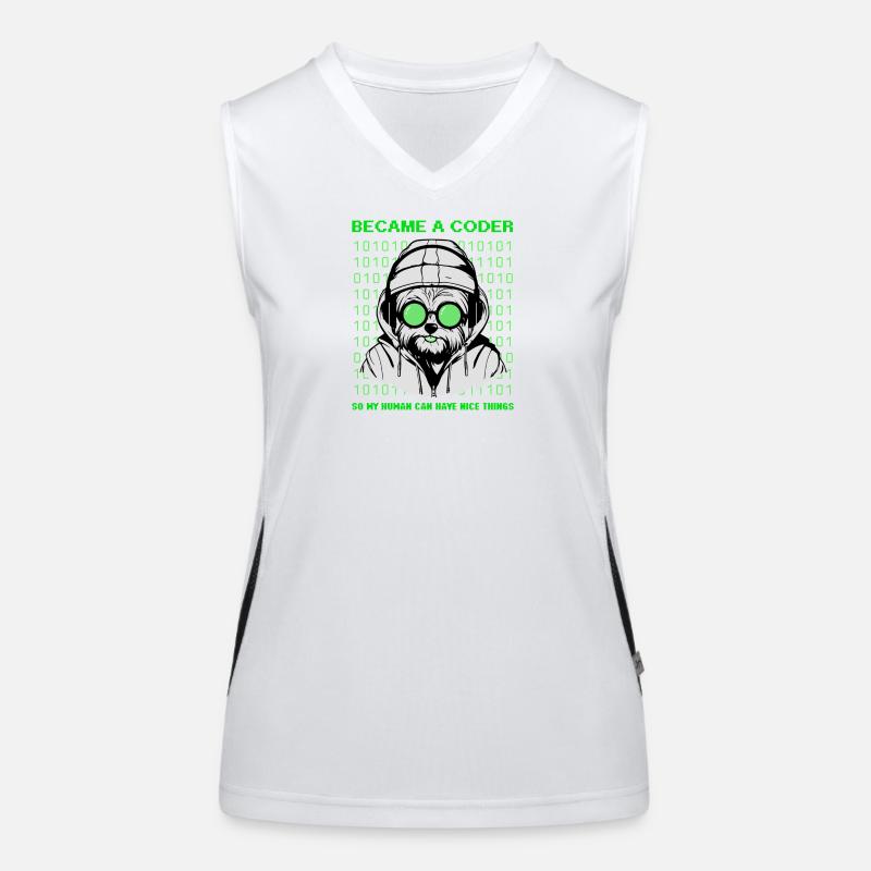 Became a Coder – Hacker Dog Binary Look Funktionelles Kontrast-Tank Top für Frauen