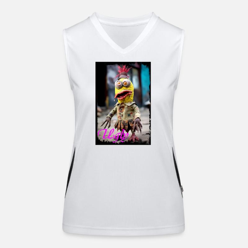 Ausdrucksstarke Trash-Charakter Puppe Illustration Funktionelles Kontrast-Tank Top für Frauen