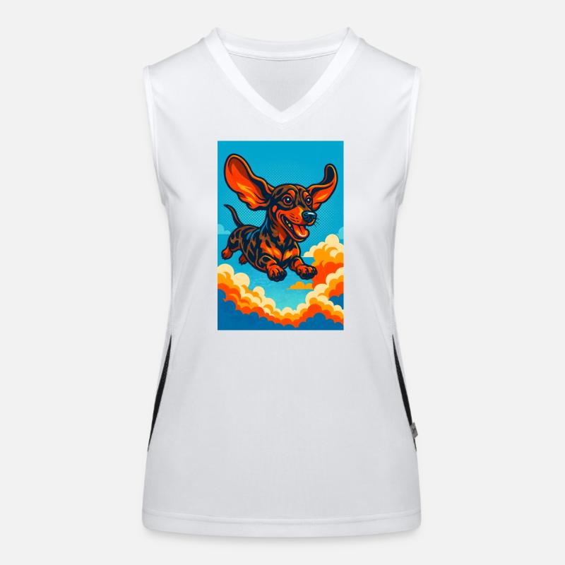 Vibrant Flying Dachshund Illustration Women's Functional Contrast Tank Top