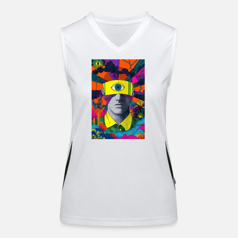 Visionäres Gesicht mit hypnotischem Blick Funktionelles Kontrast-Tank Top für Frauen