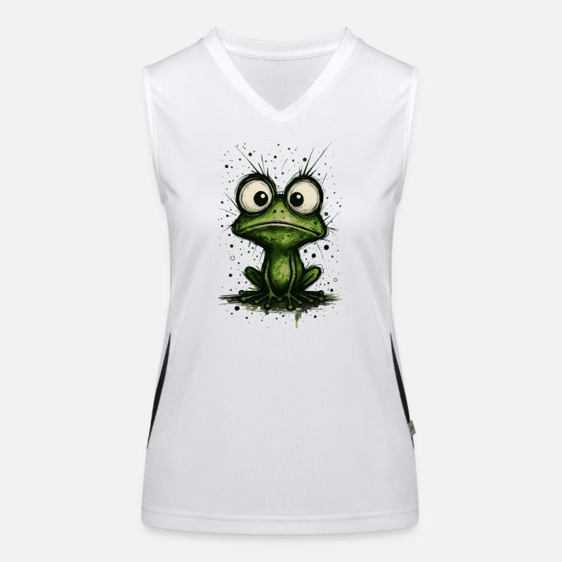 Funny Frog with Big Eyes – comic strip splash Women's Functional Contrast Tank Top