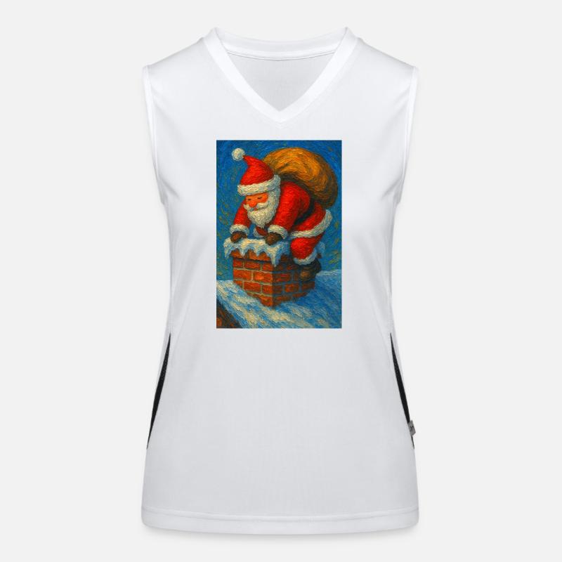 Weihnachtsmann klettert im Schnee auf Schornstein Funktionelles Kontrast-Tank Top für Frauen