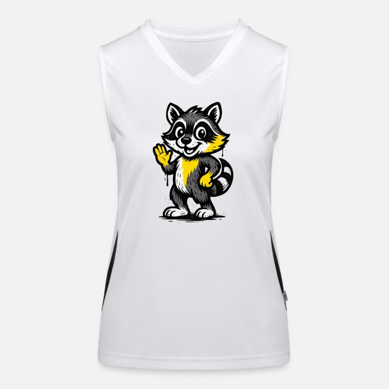 Fröhlicher Waschbär Winken Funktionelles Kontrast-Tank Top für Frauen