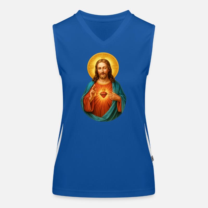 Zwinkernder Jesus Herz Jesu Strahlendes Heilsbild Funktionelles Kontrast-Tank Top für Frauen