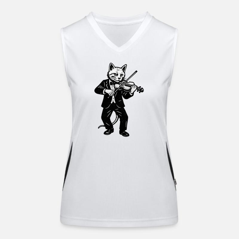 Cat violinist in an elegant suit Women's Functional Contrast Tank Top