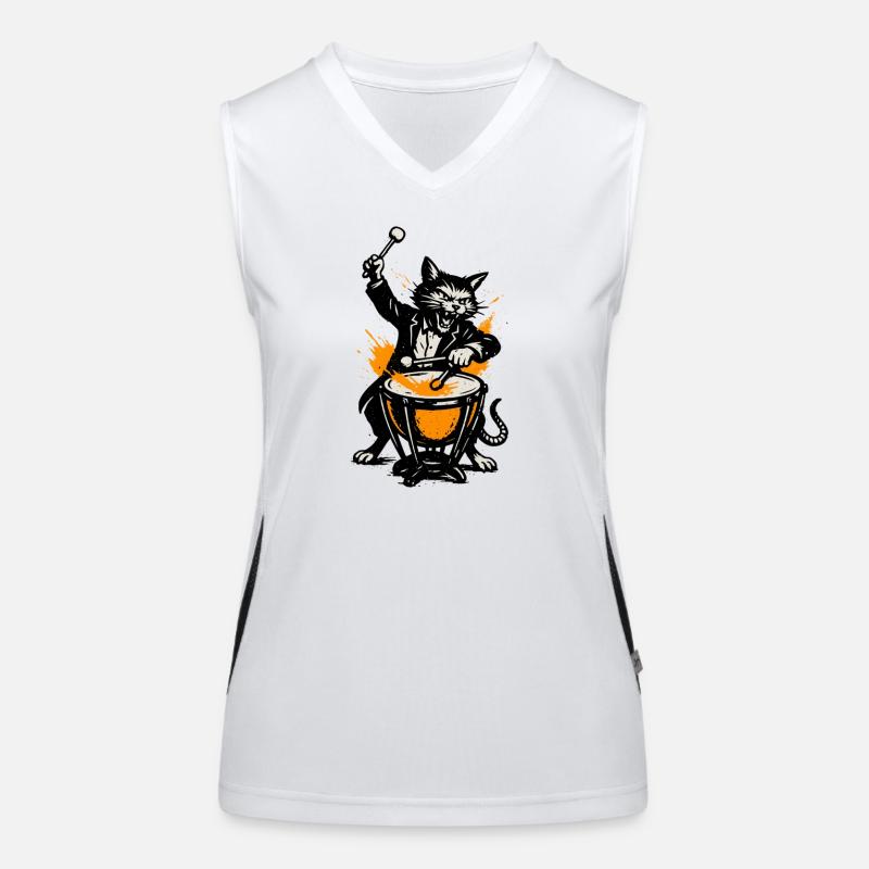 Katzenband Trommelheld im Comicstil Funktionelles Kontrast-Tank Top für Frauen