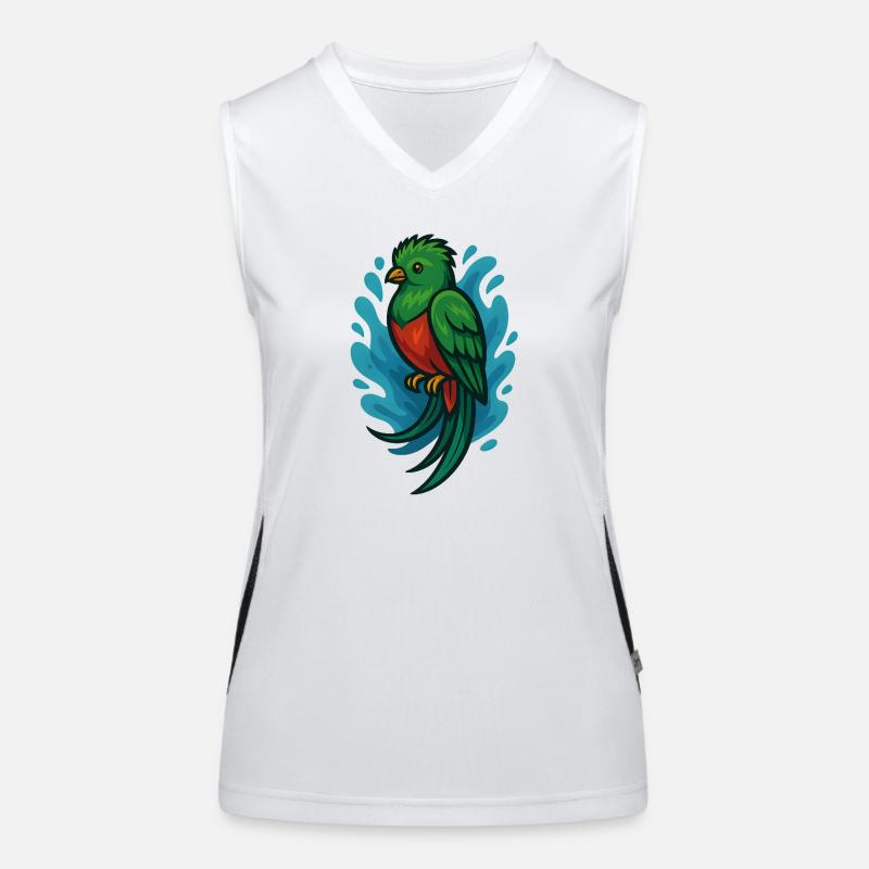 Oiseau Quetzal vert avec aquarelle bleue Débardeur respirant contrasté Femme