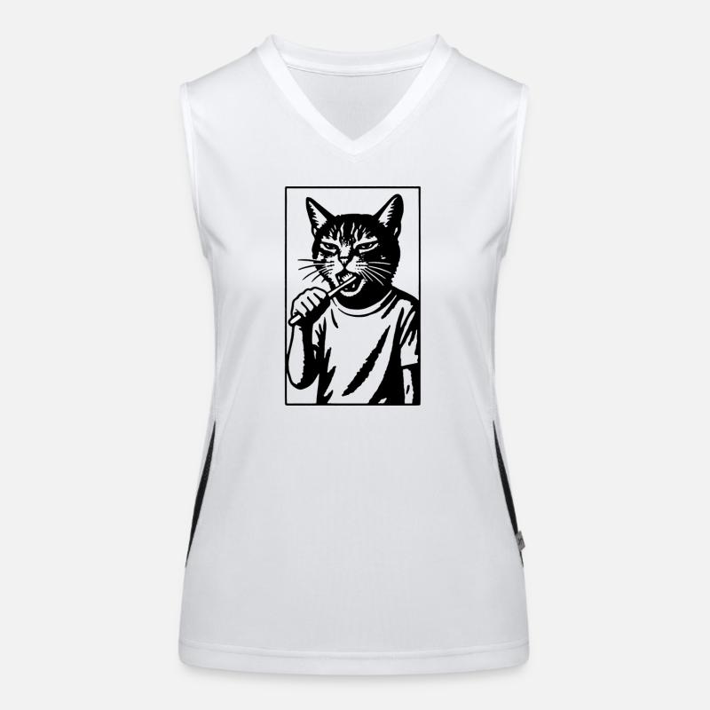 Toothbrush cat in stroke style Women's Functional Contrast Tank Top