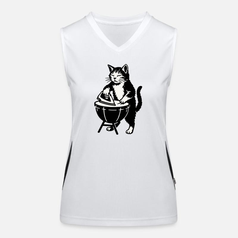 Barbecue cat at the barbecue grill Women's Functional Contrast Tank Top