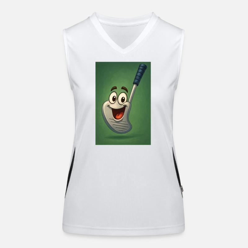 Glücklicher Golfschläger mit Gesicht Funktionelles Kontrast-Tank Top für Frauen