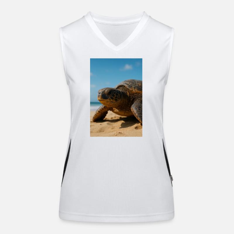 Sunny sea turtle on beach Women's Functional Contrast Tank Top