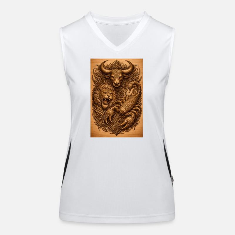 Stier-Löwe-Skorpion Holzbild Funktionelles Kontrast-Tank Top für Frauen