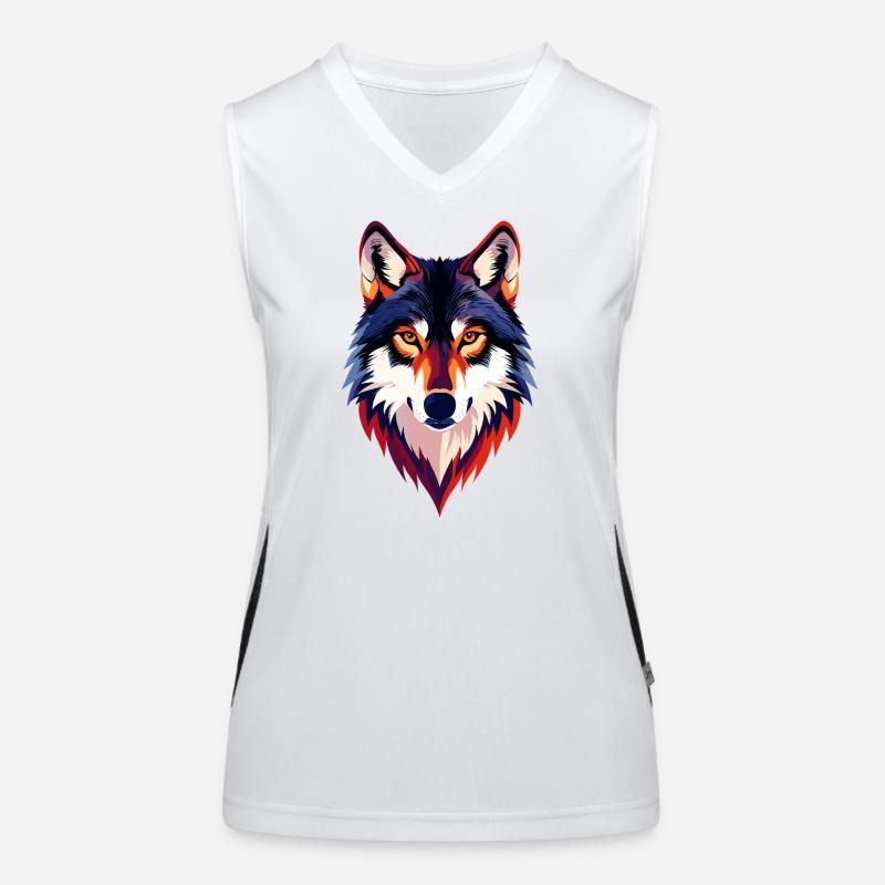 Farbiger Wolfkopf Wolfsblick Wolf Kopf Motiv Funktionelles Kontrast-Tank Top für Frauen