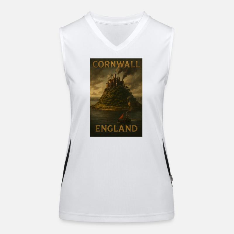 Cornwall Angleterre – Affiche de voyage Steampunk Débardeur respirant contrasté Femme