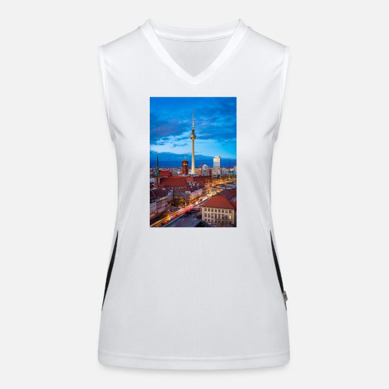 Berlin Skyline Abendlicht Funktionelles Kontrast-Tank Top für Frauen
