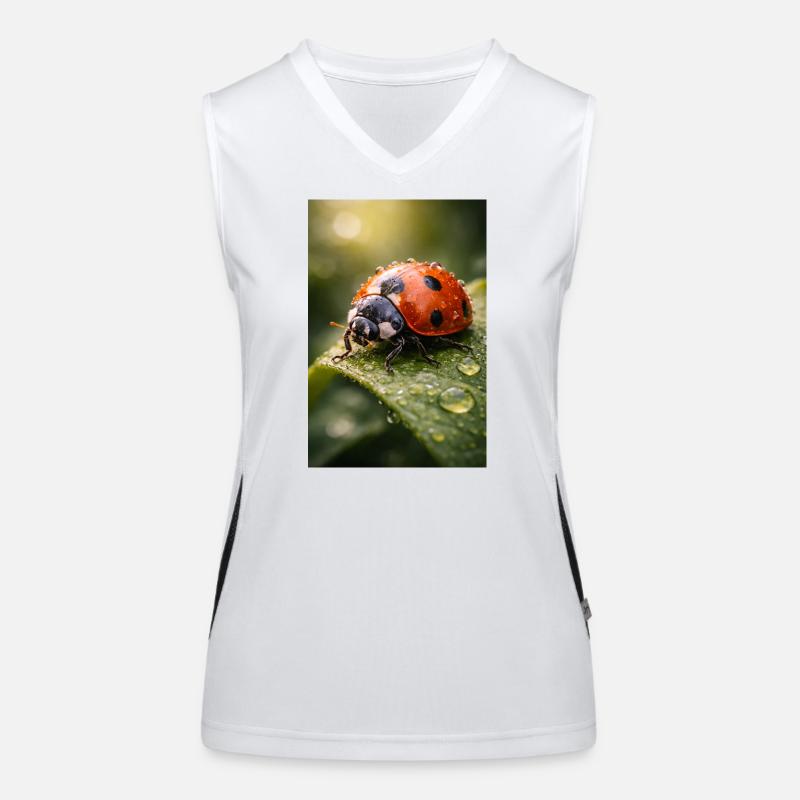 Rote Marienkäfer auf Tautropfen Funktionelles Kontrast-Tank Top für Frauen
