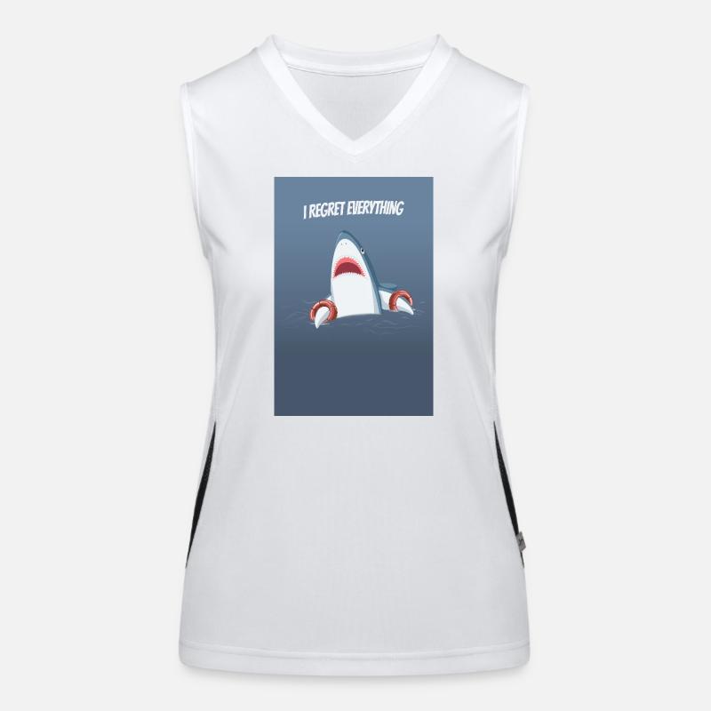 I Regret Everything Lustiger Hai Humor Spruch Funktionelles Kontrast-Tank Top für Frauen