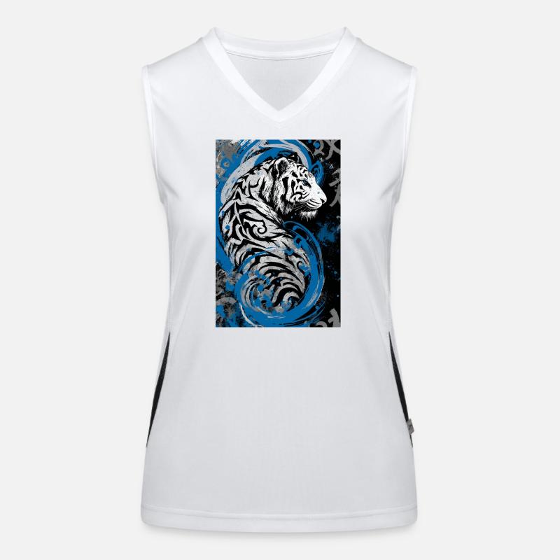 Blue Ebony Tiger with Spirals Women's Functional Contrast Tank Top