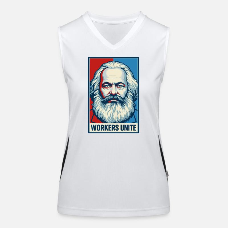 Portrait de Marx : Affiche Travailleurs Unis Débardeur respirant contrasté Femme