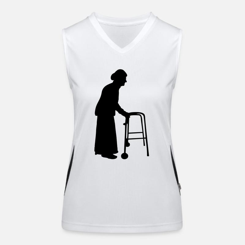 Granny with cane walking stick go Bock Women's Functional Contrast Tank Top