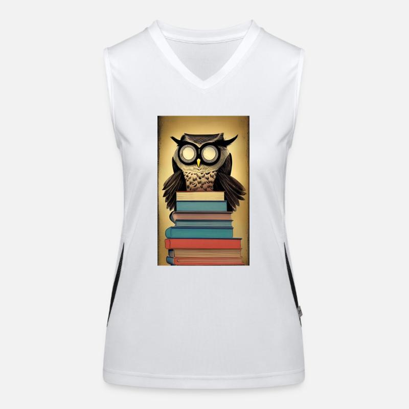 Comic Cartoon Süße Büchereule Eule Bücherstapel Funktionelles Kontrast-Tank Top für Frauen