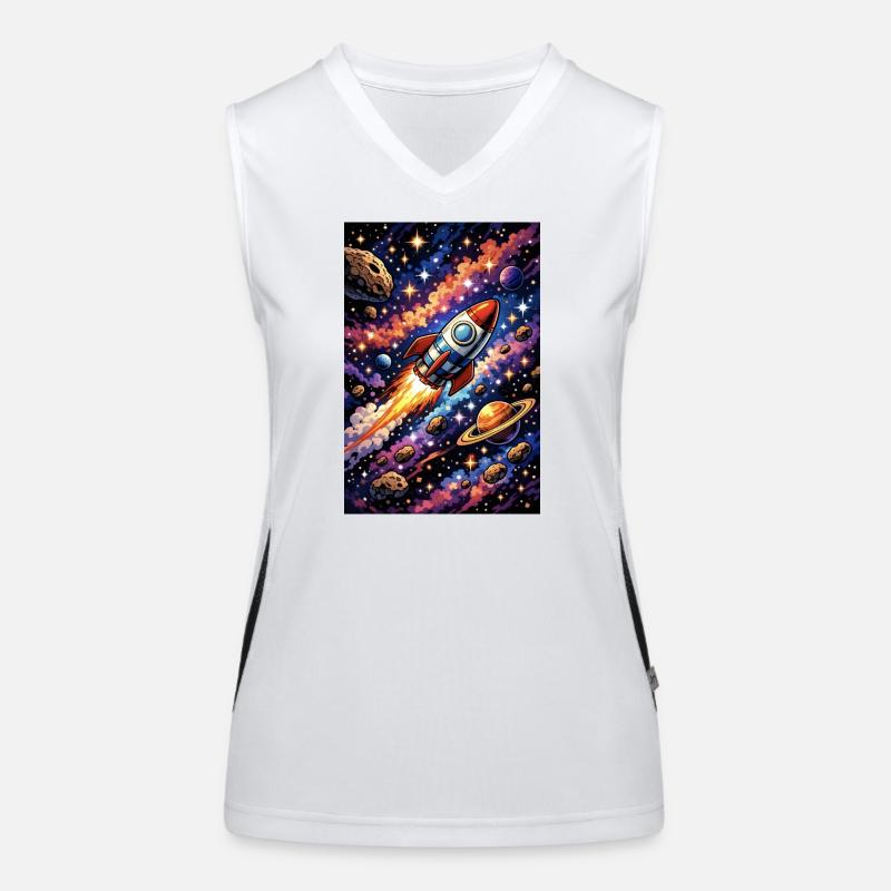 Rocket flight through cosmos Women's Functional Contrast Tank Top