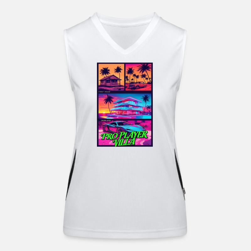 PROFISPIELER VILLA - Neon Synthwave Gaming Art Funktionelles Kontrast-Tank Top für Frauen