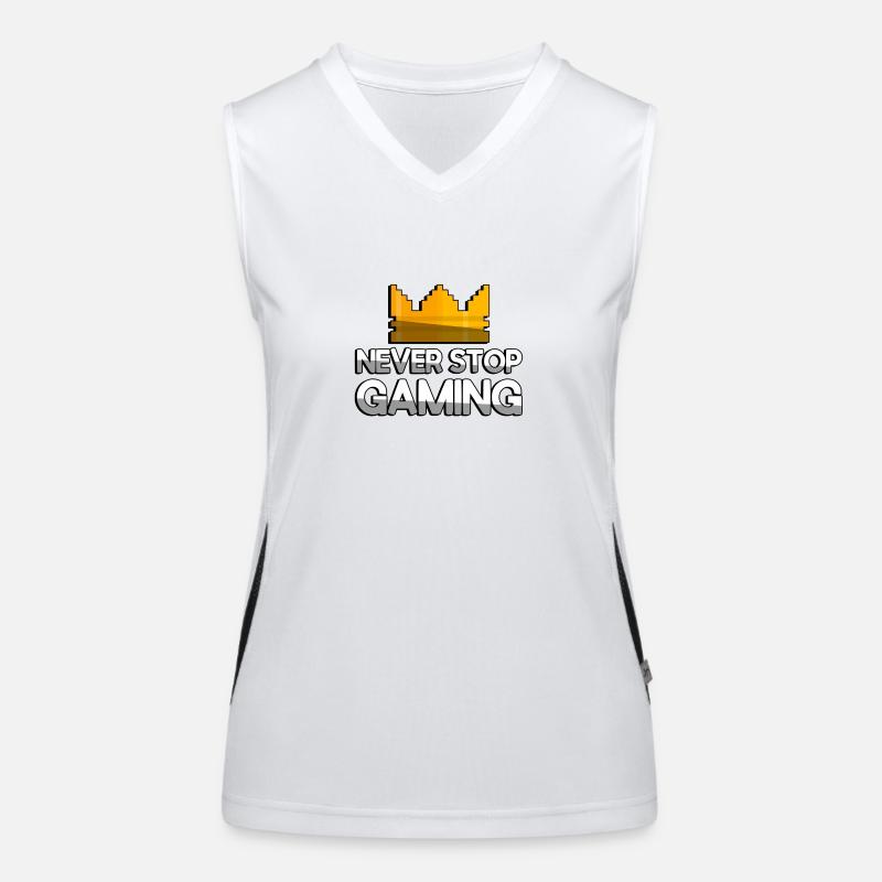 NEVER STOP GAMING + King Crown - Gaming Funktionelles Kontrast-Tank Top für Frauen