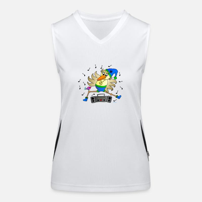 Schräger Vogel Tänzer mit Ghettoblaster Fun Comic Funktionelles Kontrast-Tank Top für Frauen
